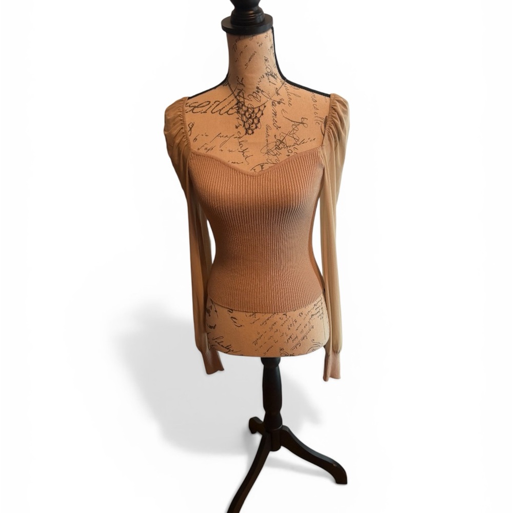 Fashion Nova Tan Ribbed Blouse Medium